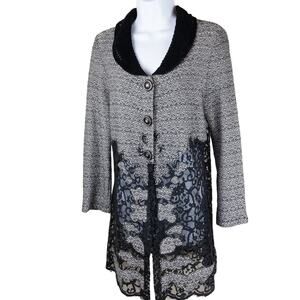 Nic-Zoe Gray Black Lace Button Long Blazer size M